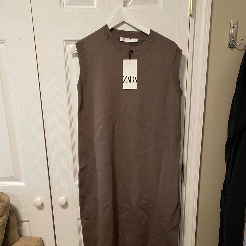Brown dress, calf length